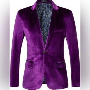 Mage Male Men's Purple Velvet one button close Blazer size 2XL